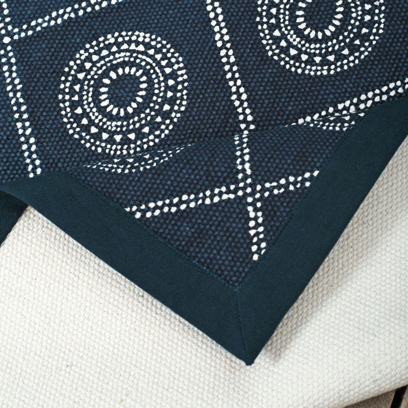 Indigo Hand‑Printed Cotton Rug with Geometric Tribal Pattern