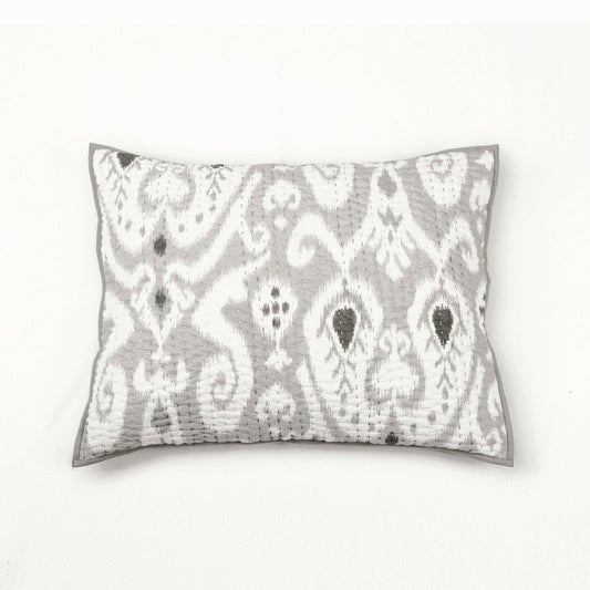 Grey Ikat Kantha Quilted Pillowcase Handcrafted Cotton Comfort