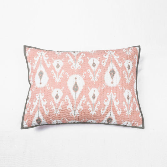 Coral Ikat Kantha Quilted Pillow Cases Vibrant Boho Home Décor
