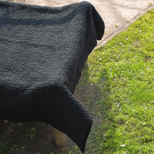 Charcoal Grey Stonewashed Kantha Quilt Bed Set – 100% Cotton