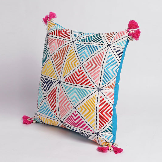 Banjara Embroidered Cushion Cover | Pastel Peruvian Boho | Cotton | 16" & 18"