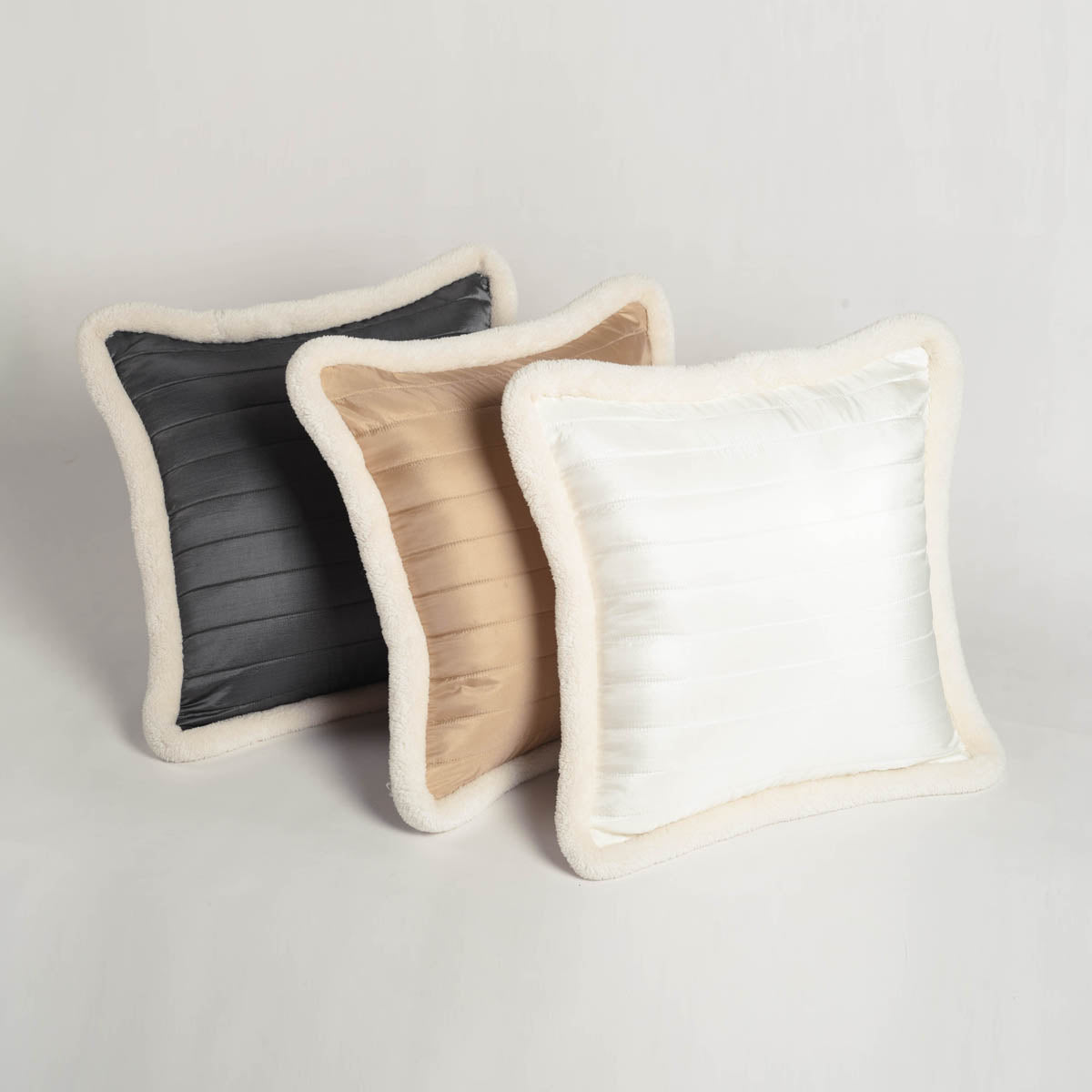 Grey Quilted Faux Silk Cushion Cover – Scandinavian Nordic Pillowcase