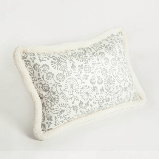 Svenska - Ivory All Over Print Lumbar Cushion Cover | Faux Suede | Nordic Style