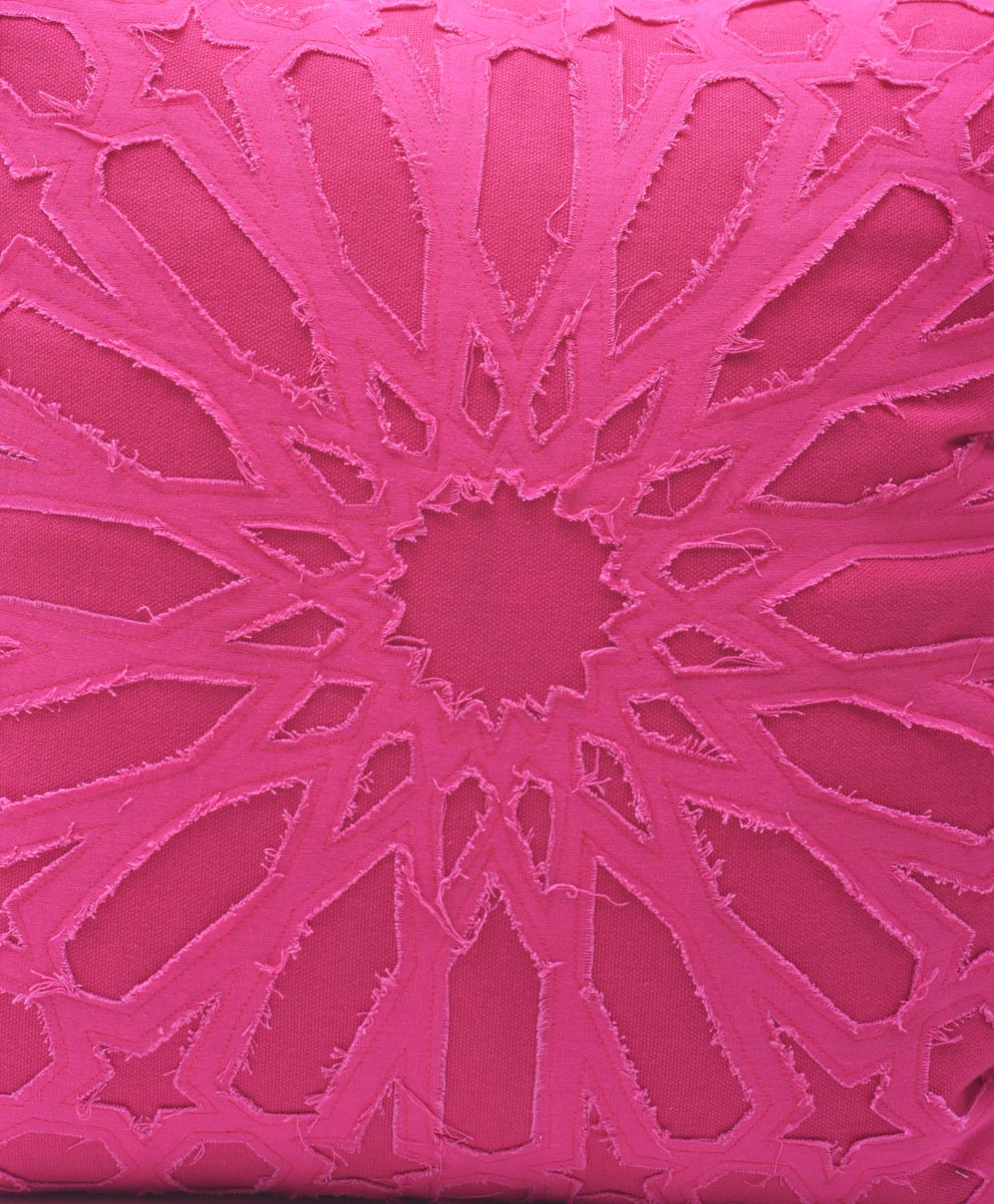 Fuschia Cotton Pillow Cover with Geometric Arabesque Applique