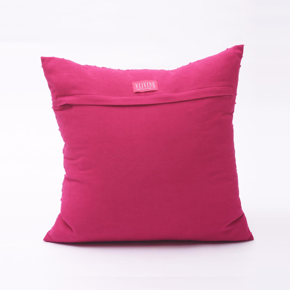 Fuschia Cotton Pillow Cover with Geometric Arabesque Applique