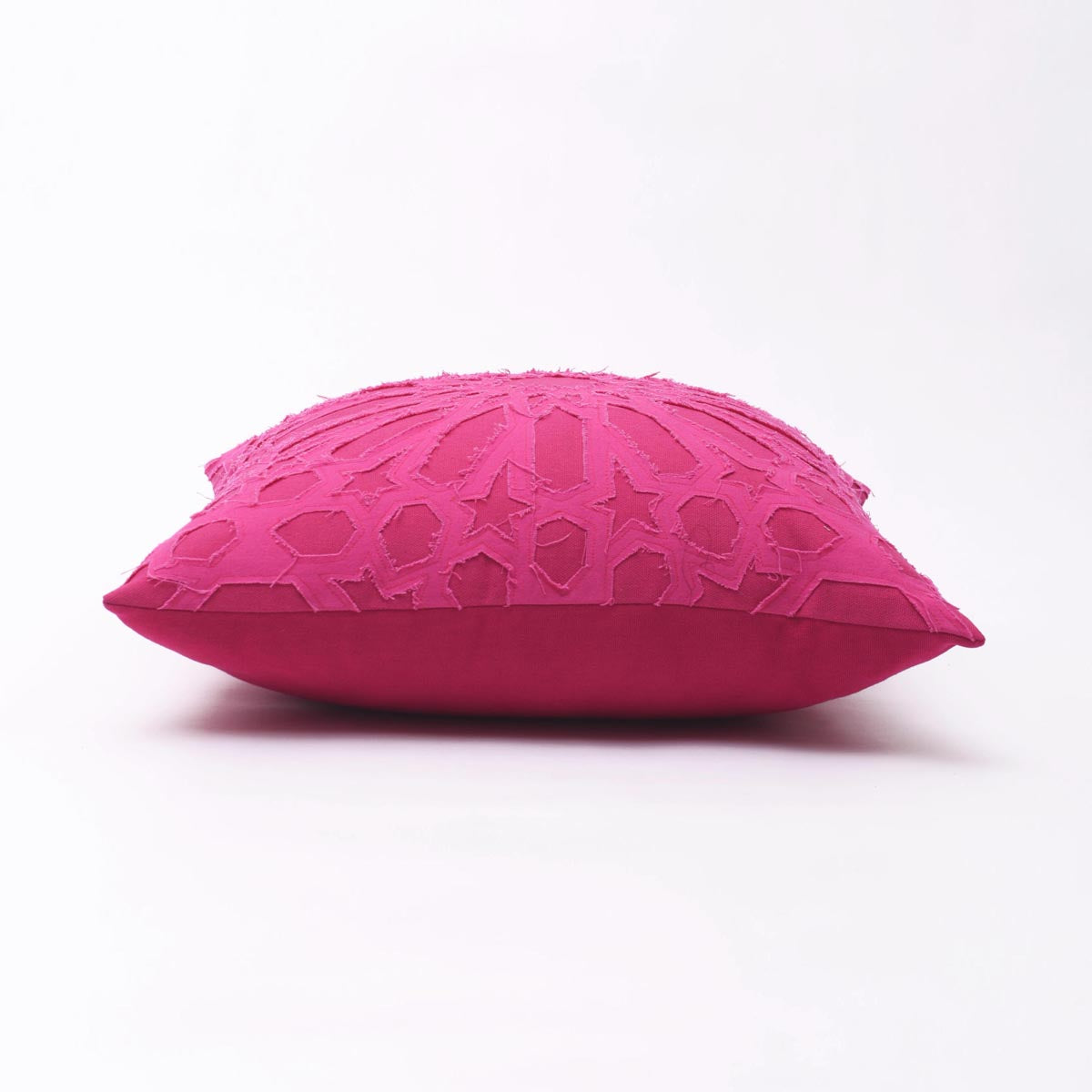 Fuschia Cotton Pillow Cover with Geometric Arabesque Applique