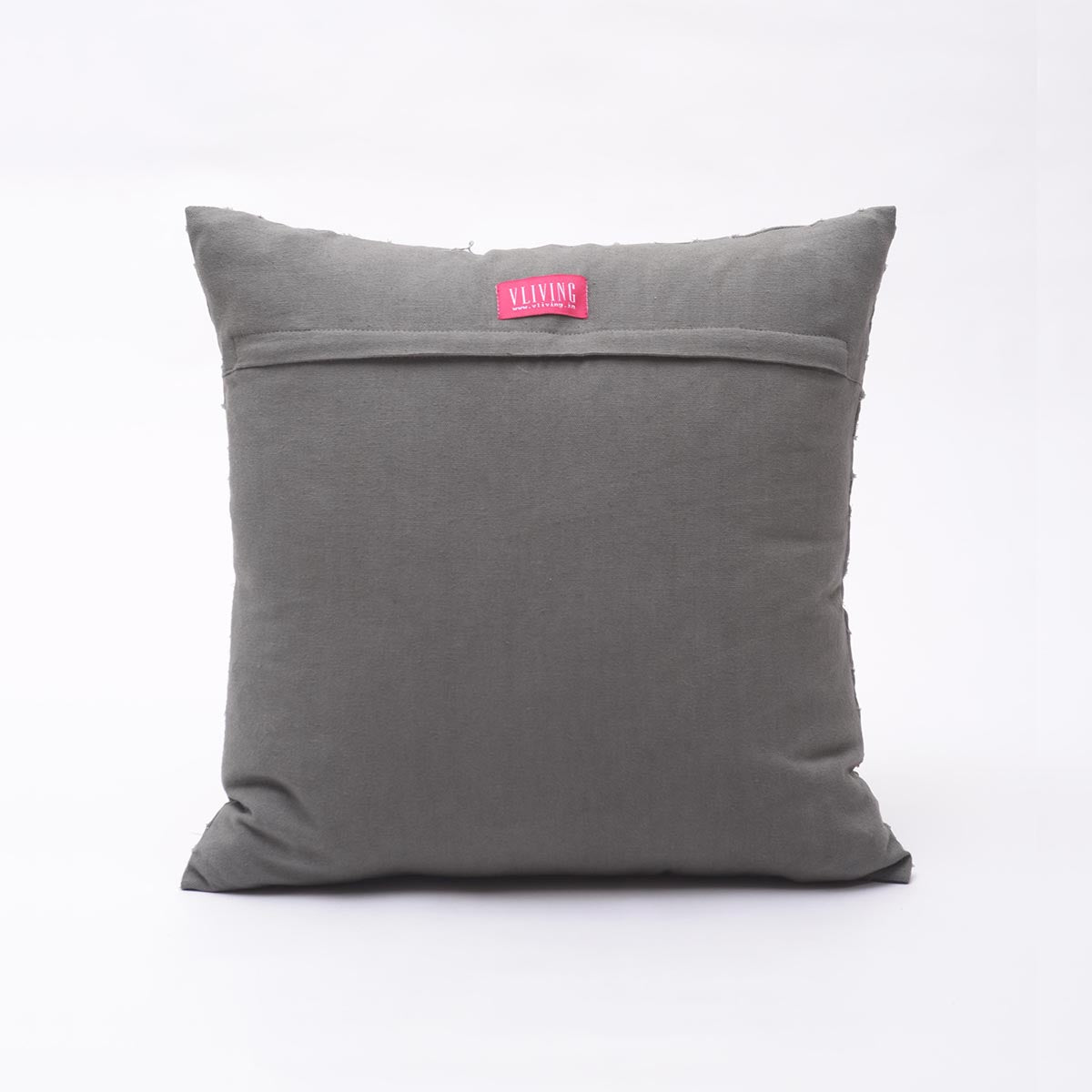 Elegant Grey Cotton Pillow Cover with Geometric Arabesque Applique