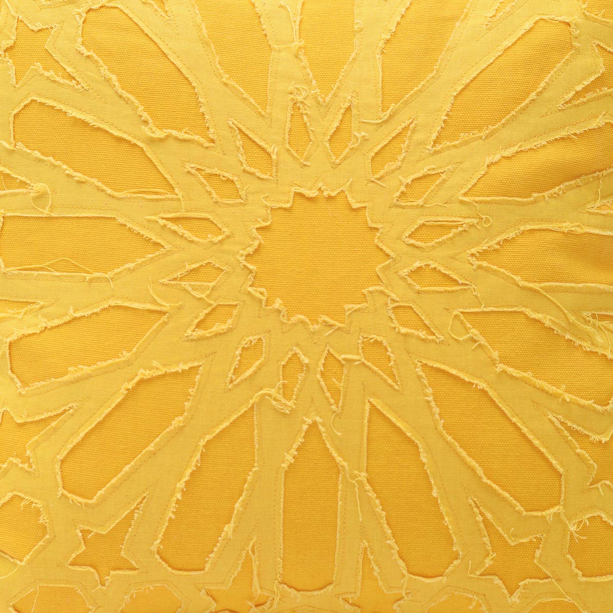 Vliving Yellow Cotton Pillow Cover with Geometric Arabesque Applique