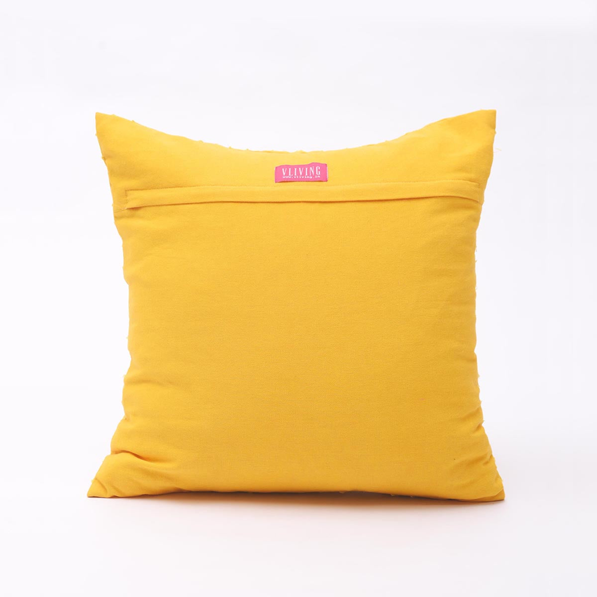 Vliving Yellow Cotton Pillow Cover with Geometric Arabesque Applique