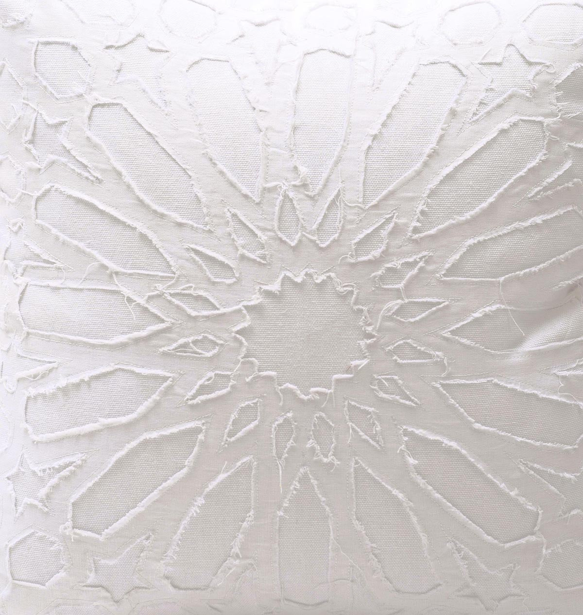 Elegant White Cotton Geometric Arabesque Appliqué Pillow Cover