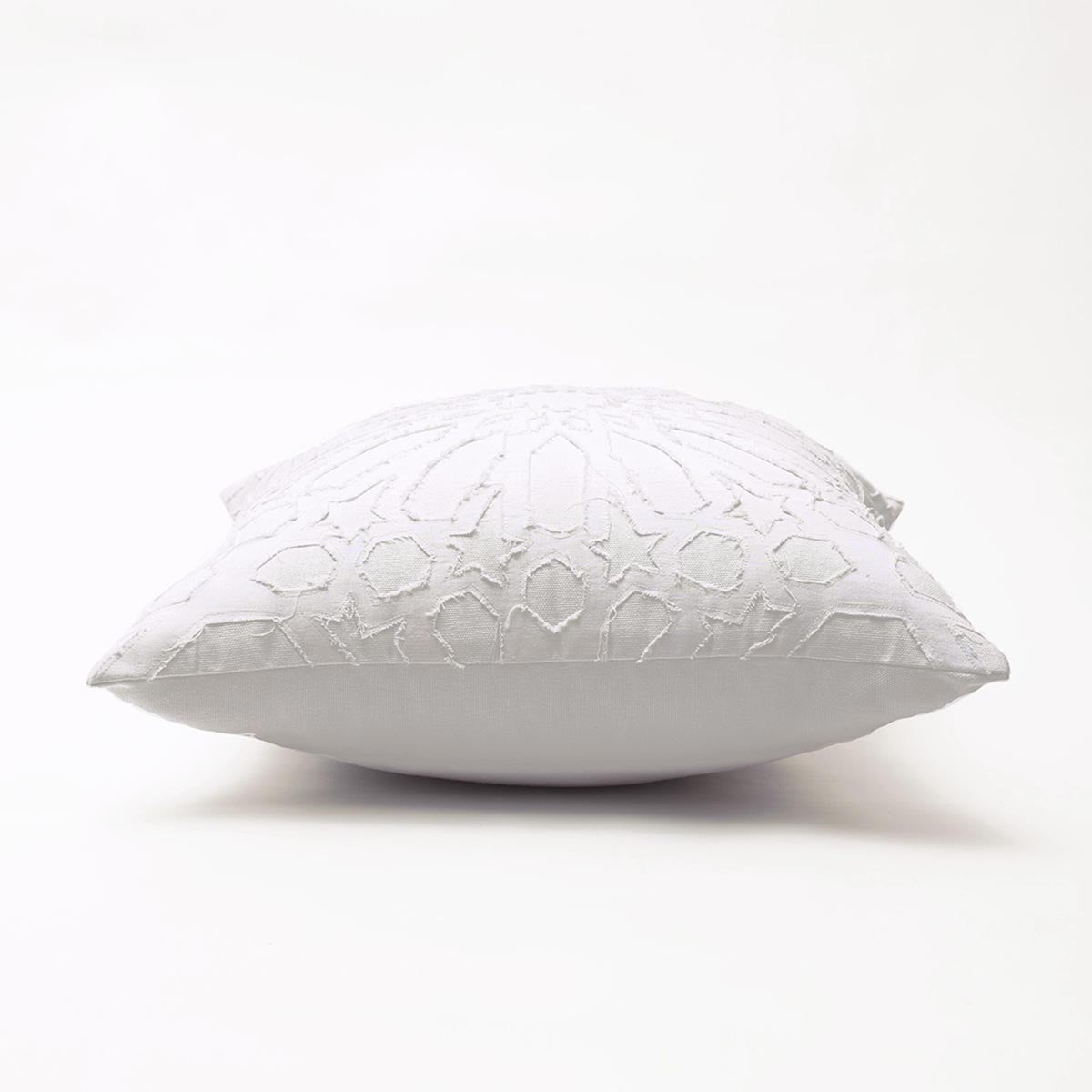 Elegant White Cotton Geometric Arabesque Appliqué Pillow Cover