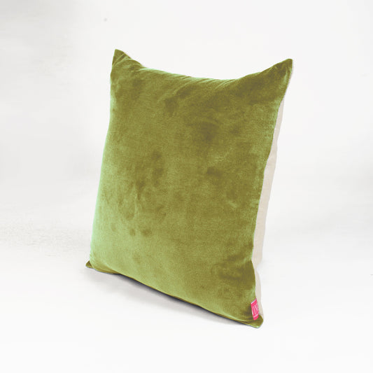 Olive Green Cotton Velvet & Linen Reversible Cushion Cover – 3 Sizes | 16", 18" & 20"