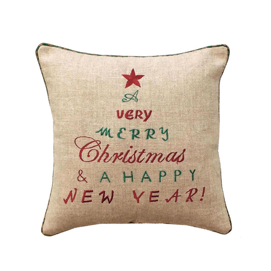 Festive Christmas New Year Linen Cushion Cover with Brocade