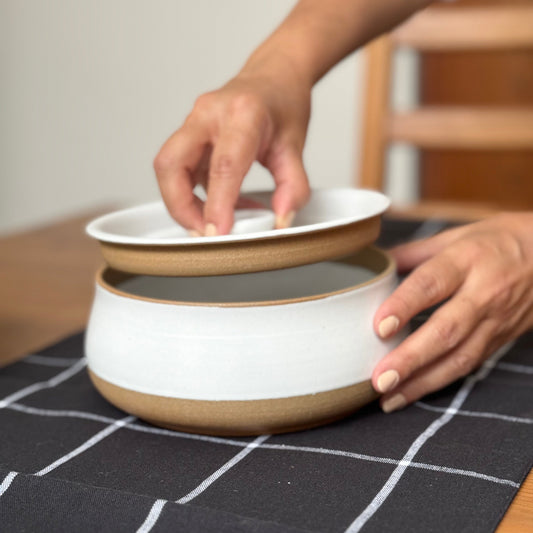 Handcrafted Autumn Lidded Clay Serving Bowl 18cm Diameter