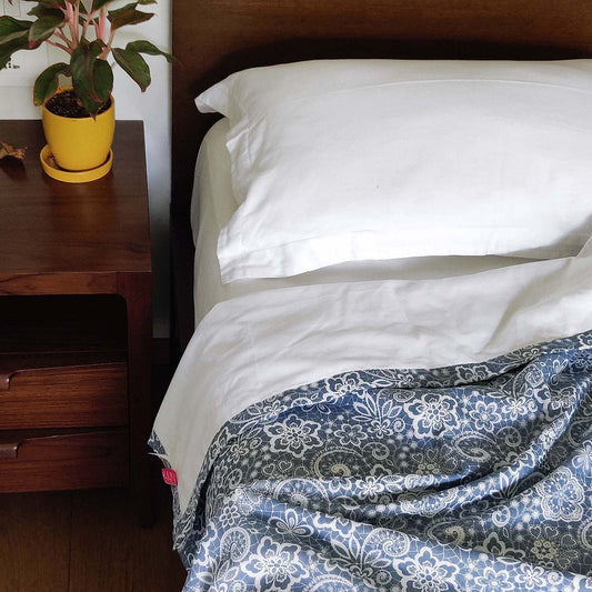 Blue Lace Print Three-Layer Soft Cotton Dohar Blanket