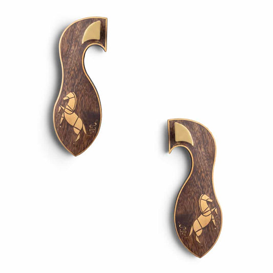 Mustang Khadau Khooti Handcrafted Wooden Wall Hook with Brass Inlay