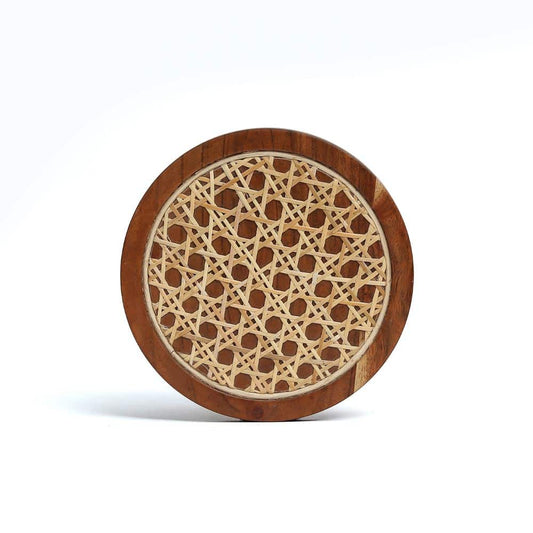 Rosemary Natural Disc Wicker Trivet Handcrafted Solid Wood
