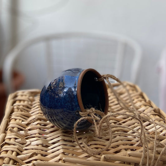 Cerulean Ceramic Hanging Bud Planter Set of Two – Green Accent