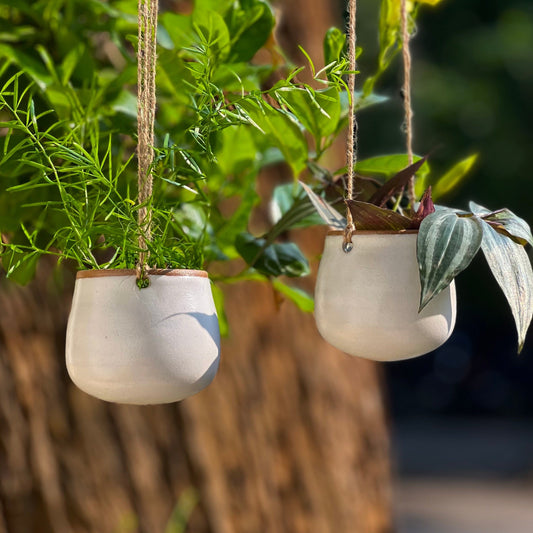 Wheaten Ceramic Hanging Bud Planter Set of Two – Green Décor