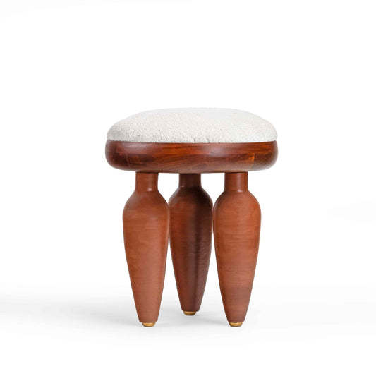Handcrafted Klei Collection Terracotta Brass Stool with Plush Fabric