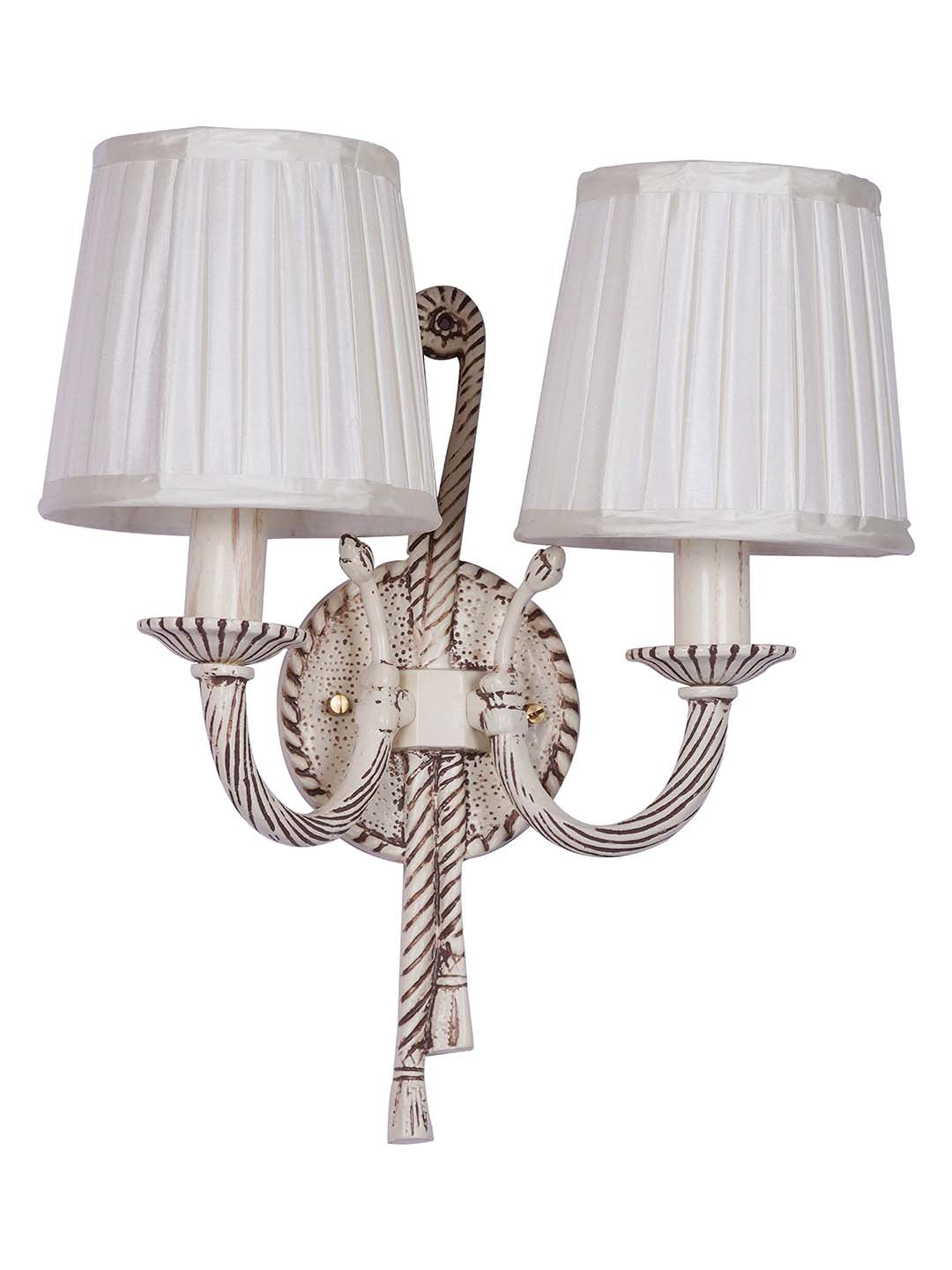 Distressed Creme Antique Aluminium Fabric 2-Light Wall Sconce – 35.6 cm