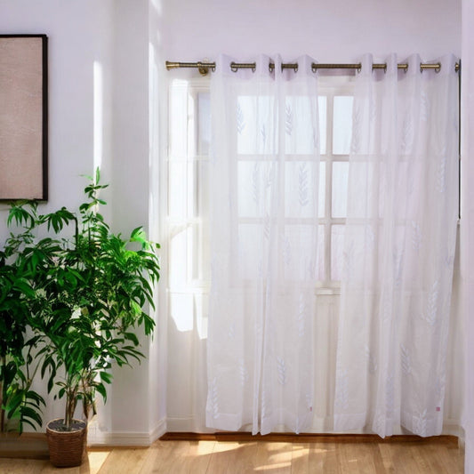 Elegant White Organdy Leaf Embroidered Curtain – Sheer Privacy Panel
