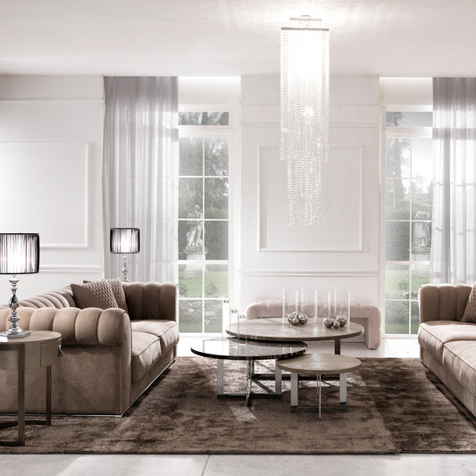 Luxury Round Nesting Coffee Tables Set - Marble Tops, Chrome Base, Modern Design