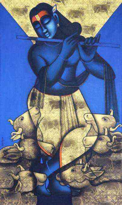Divine GopalPriya: Pratiksha S Bothe's Original Acrylic Expressionism Painting on Canvas