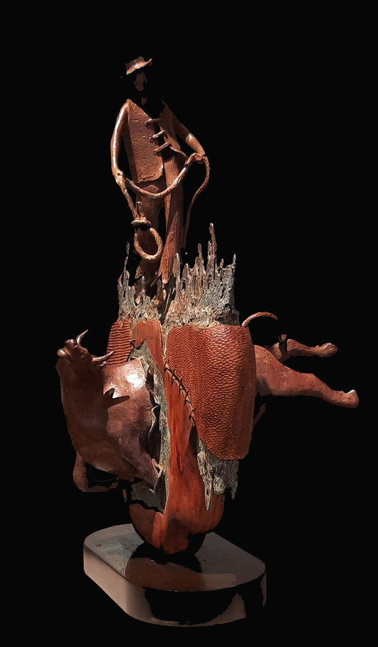 Subrata Paul's Dynamic Human Animal Power Wood Brass Contemporary Sculpture