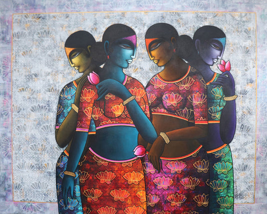 Divine Sursundari Celestial Beauties Acrylic Canvas Painting by Pratiksha Bothe