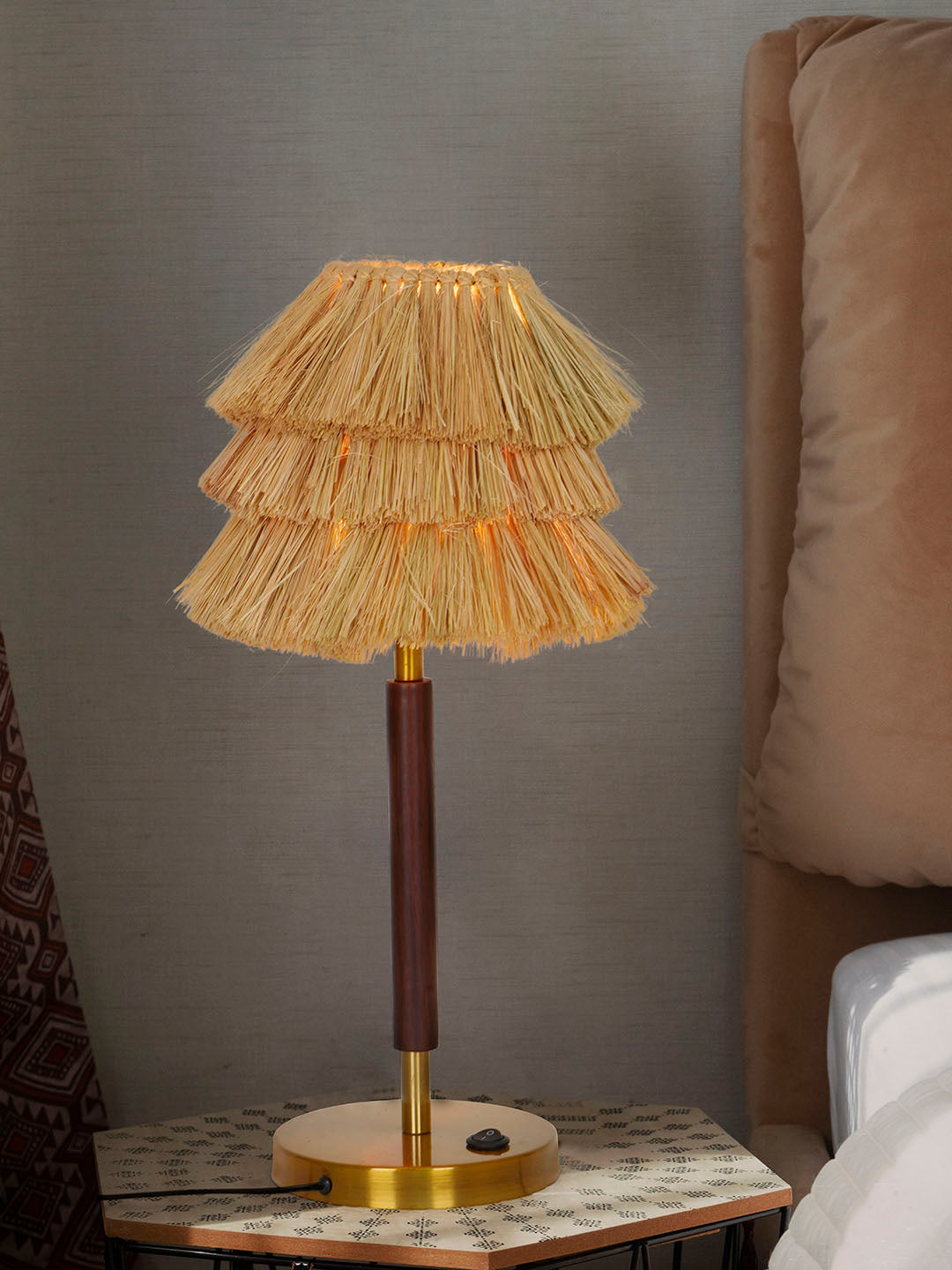 Bohemian Style Table Lamp with Munja Hay Shade