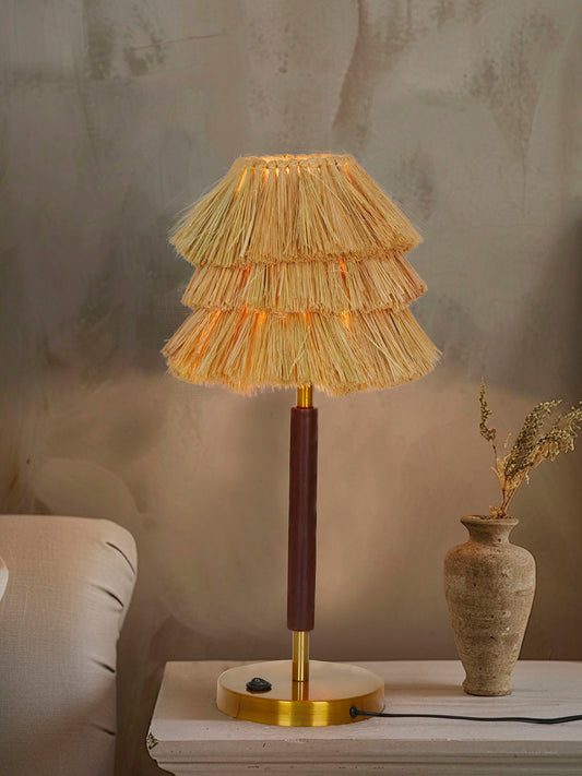 Bohemian Style Table Lamp with Munja Hay Shade