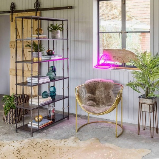 New York Contemporary Glam Metal Wireframe Accent Chair | Curved Design, Firm Seat