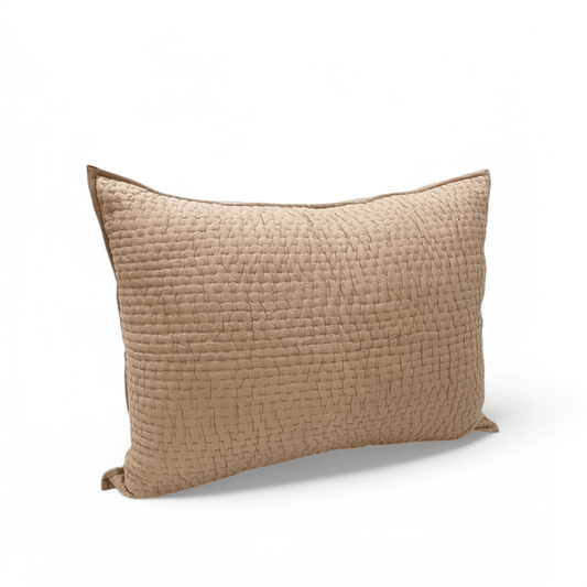 Fawn Beige Kantha Cotton Quilted Pillow Cases | Handmade | Multiple Sizes
