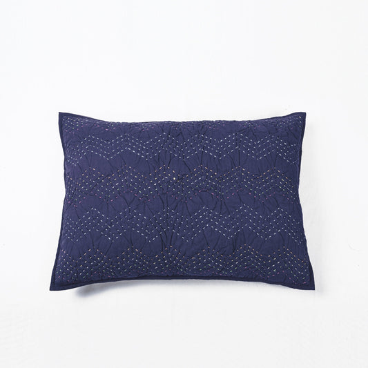 Indigo Kantha Quilted Pillowcase Set with Chevron Pattern Multiple Sizes