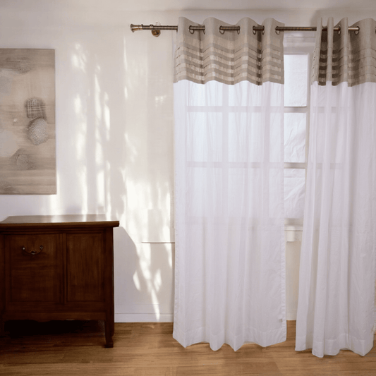 Linen and Organdy Pleated Curtain with Sheer Panel