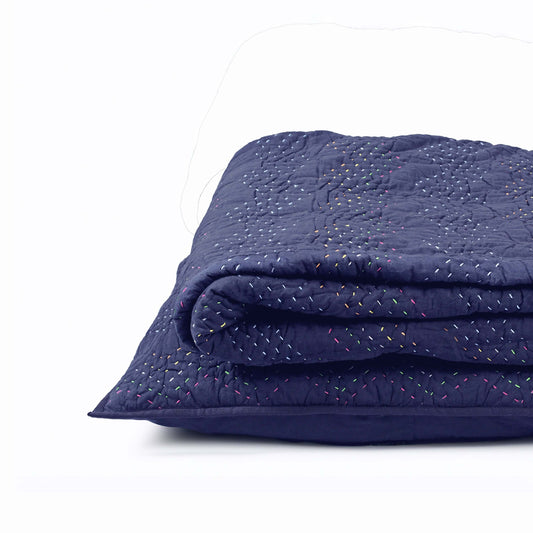 Indigo Kantha Chevron Quilted Bed Set – Twin, Queen, King