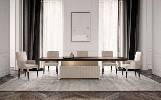 Rock Contemporary Marble & Wood Dining Table with Gold Steel Base