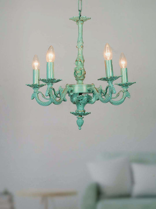 Distressed Green Aluminium 5-Light Chandelier – 50.8 cm