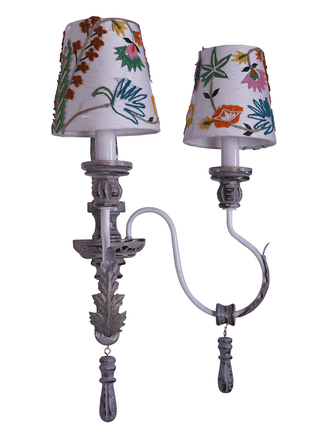 Distressed Grey Fabric Wood 2-Light Wall Sconce – 55.9 cm