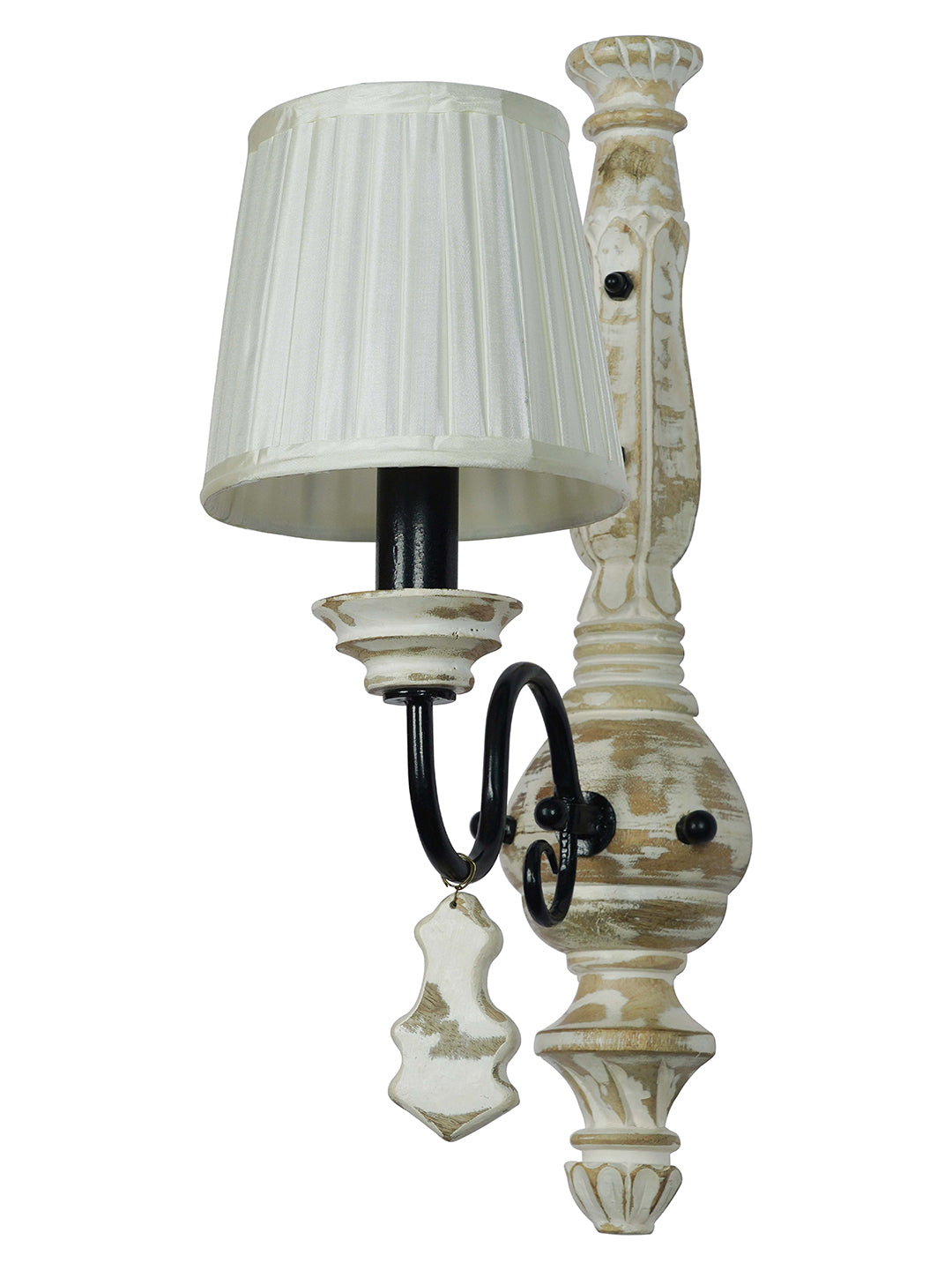 French White Fabric Wood 1-Light Wall Sconce – 49.5 cm