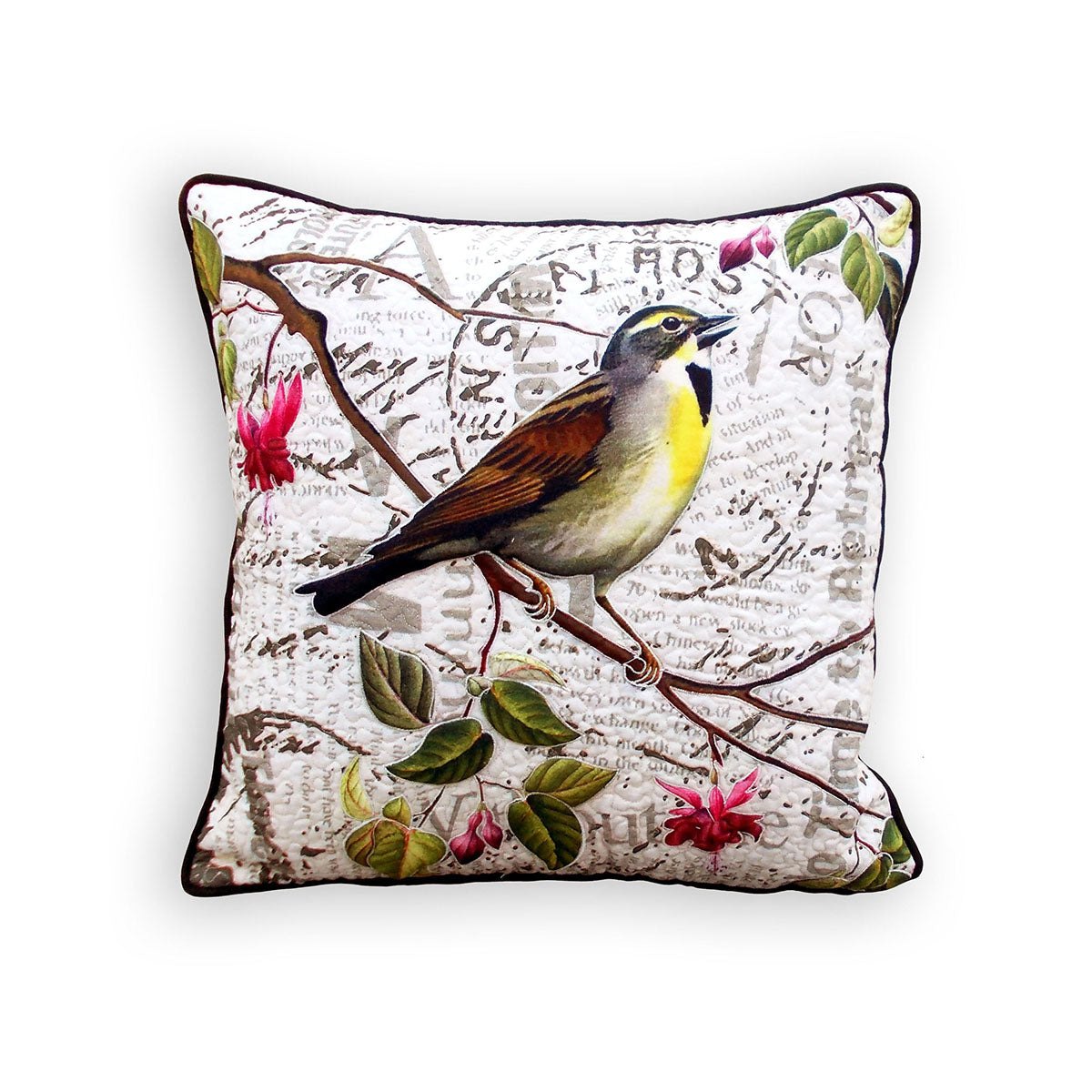 Botanical Sparrow Print Cotton Cushion Cover – 40cm Square Pillowcase