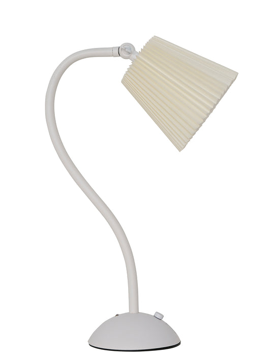 White Touch-Dimmable Rechargeable Mini Desk Lamp with Pleated Shade - Modern Gooseneck Table Light