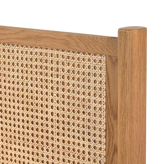 Tisdell King Bed – Cane Khaki Acacia Wood, Maple Finish