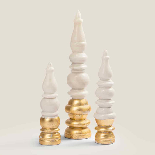 Gold Leafed Marble Temple Corner Sculpture Luxury Home Décor