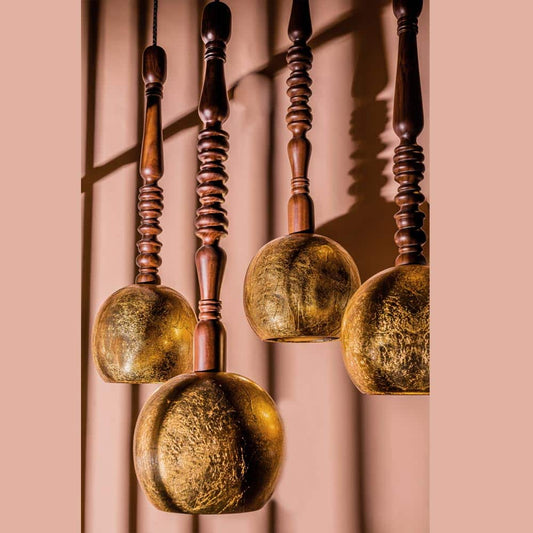 Handcrafted Wooden Bubble Pendant with Gold Leaf Detailing
