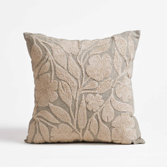 Pure Elements Linen Pillow Cover with Scandinavian Floral Embroidery