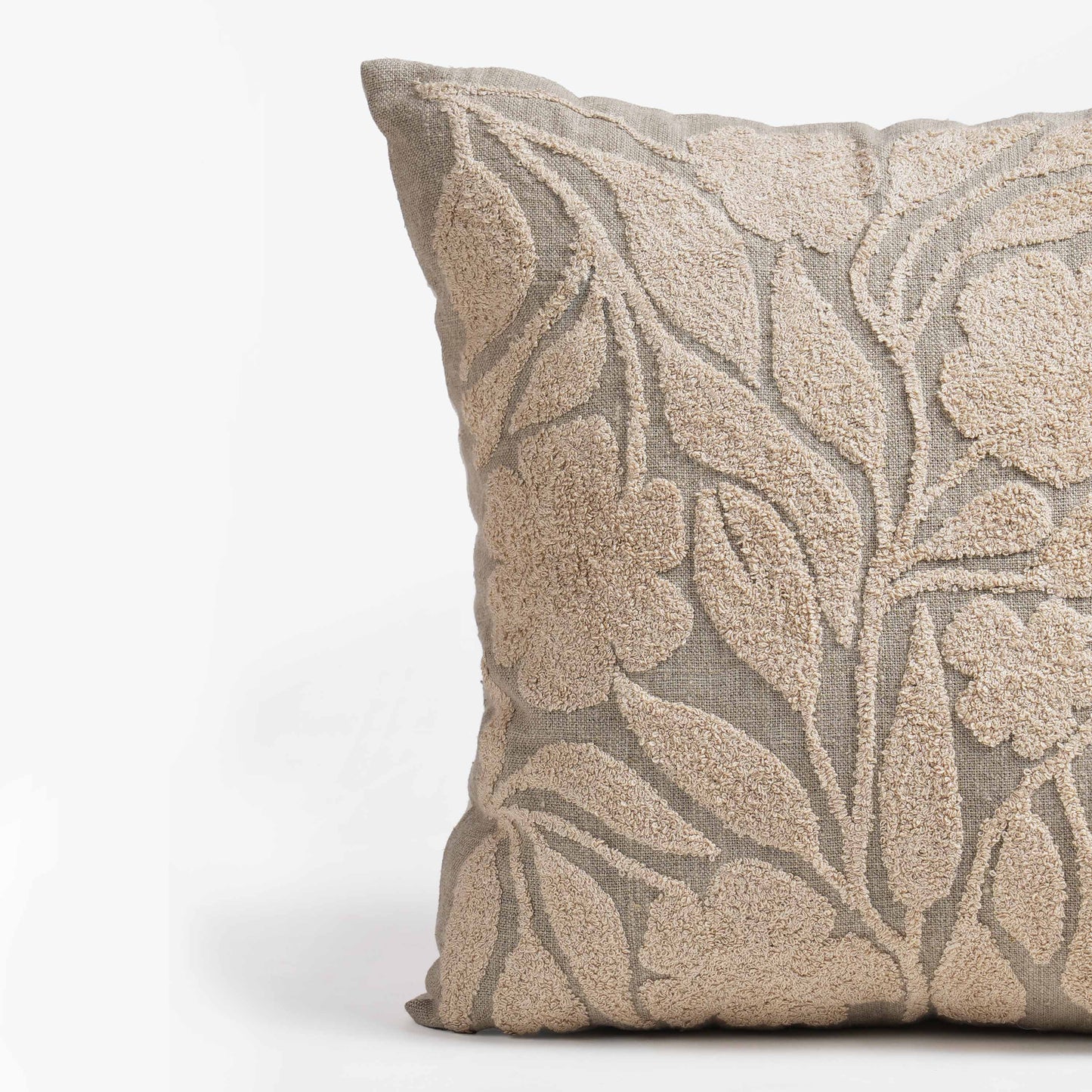 Pure Elements Linen Pillow Cover with Scandinavian Floral Embroidery