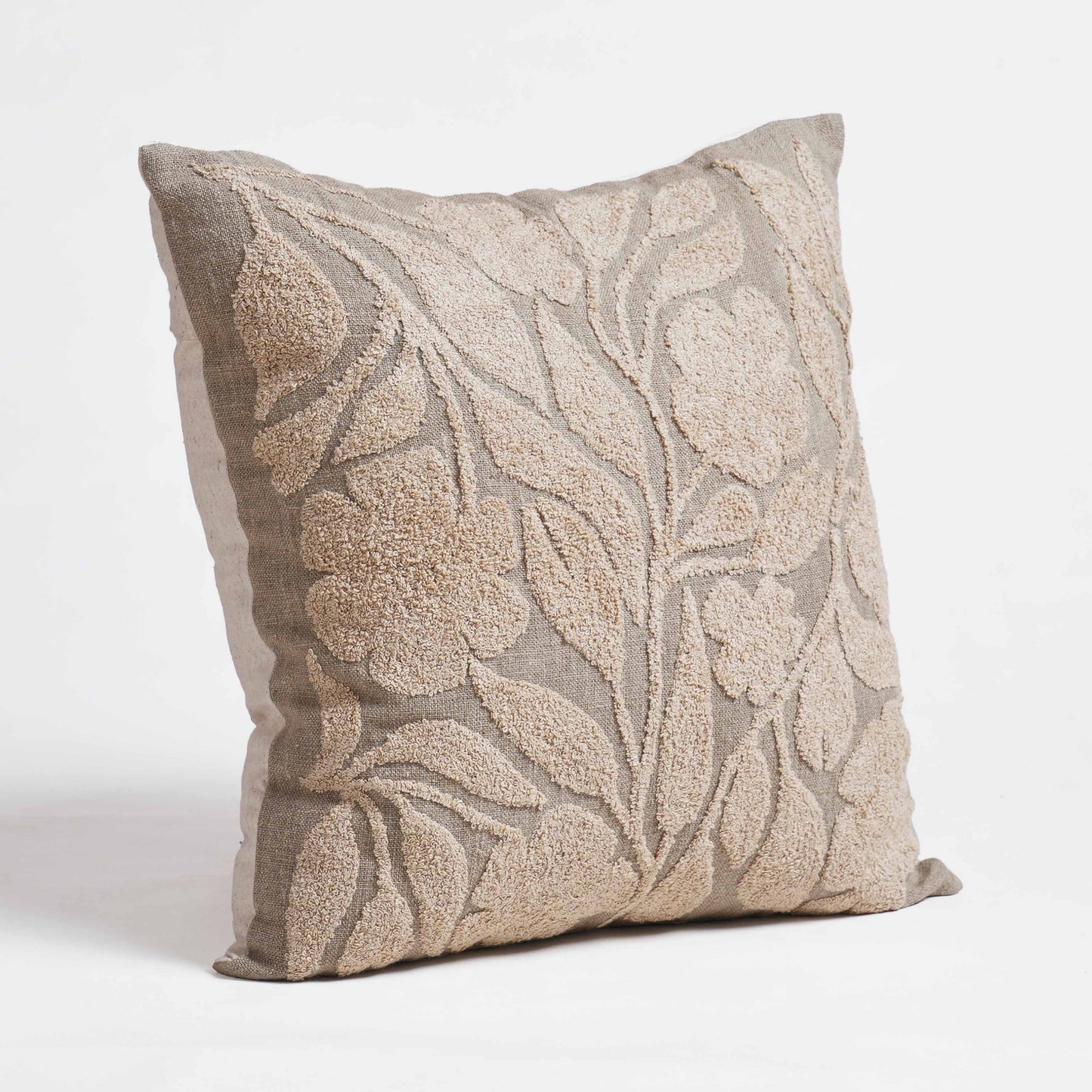 Pure Elements Linen Pillow Cover with Scandinavian Floral Embroidery