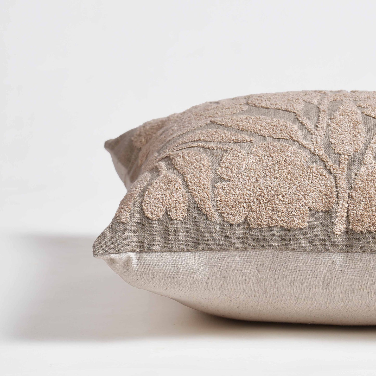 Pure Elements Linen Pillow Cover with Scandinavian Floral Embroidery